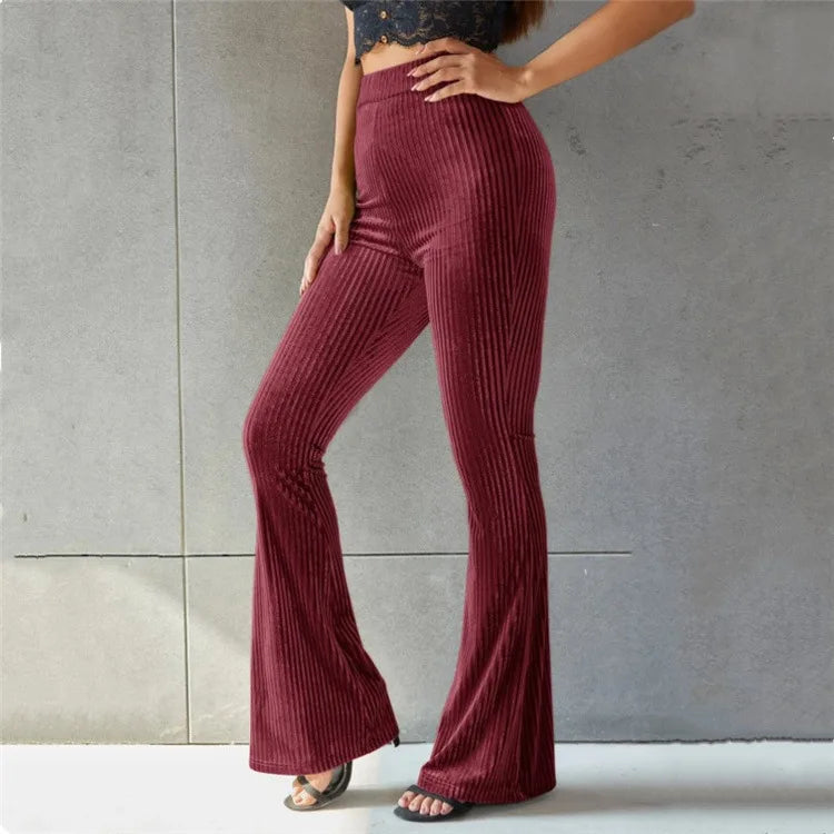 Savannah | Women's Corduroy High Waist Flare Pants - Size:XS;Color:Claret