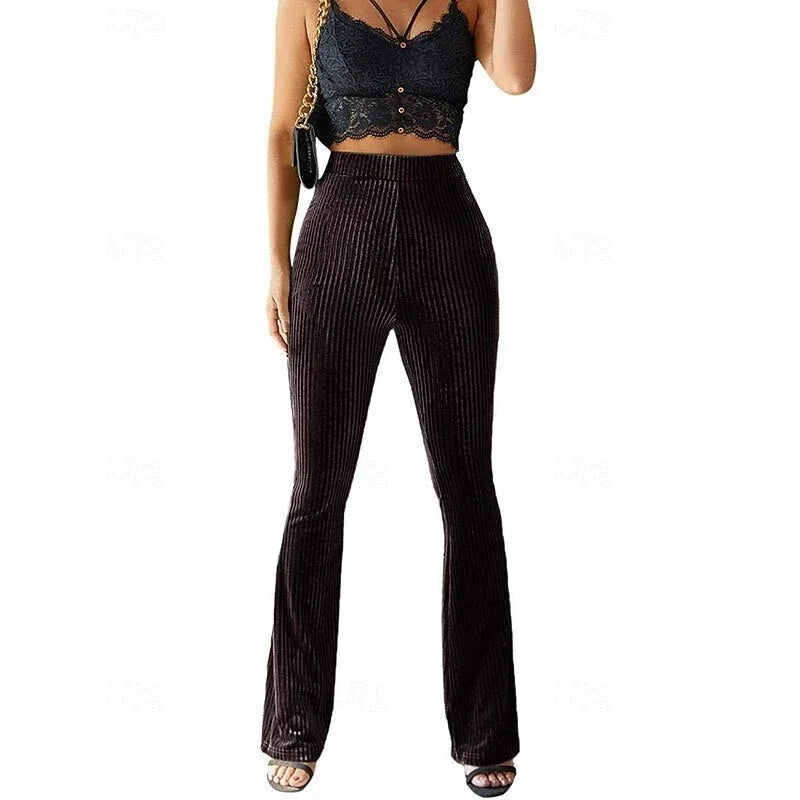 Savannah | Women's Corduroy High Waist Flare Pants - Size:XS;Color:Dark Coffee