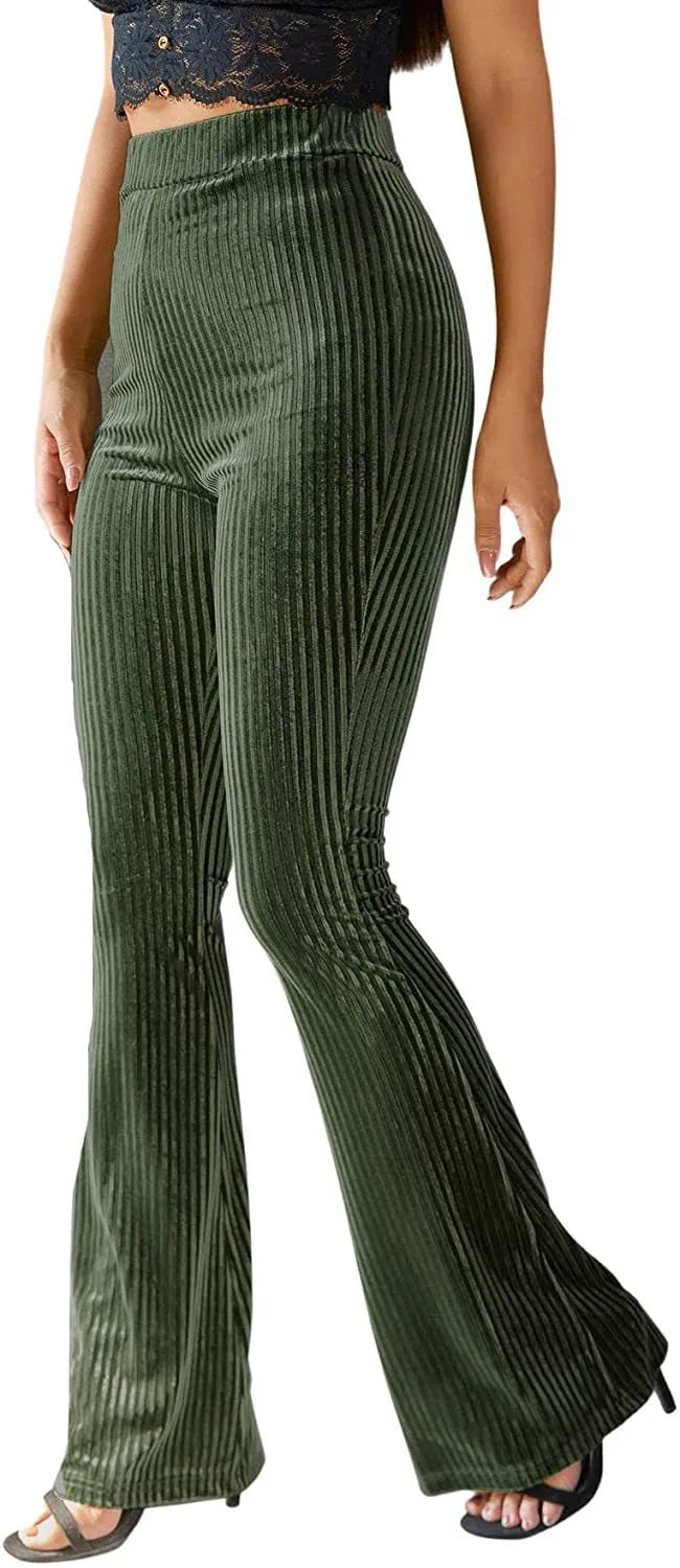 Savannah | Women's Corduroy High Waist Flare Pants - Size:XS;Color:Deep Green