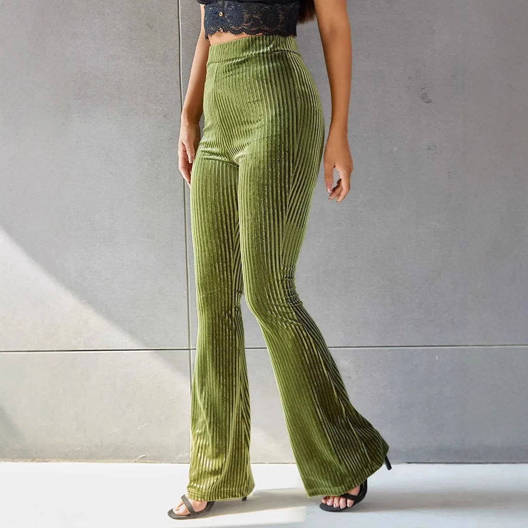 Savannah | Women's Corduroy High Waist Flare Pants - Size:XS;Color:Light Green