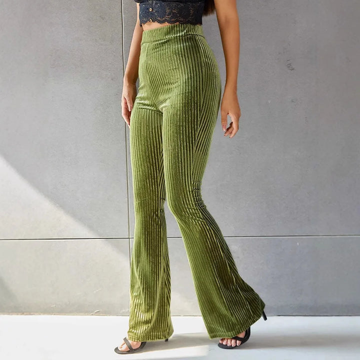 Savannah | Women's Corduroy High Waist Flare Pants - Size:XS;Color:Light Green