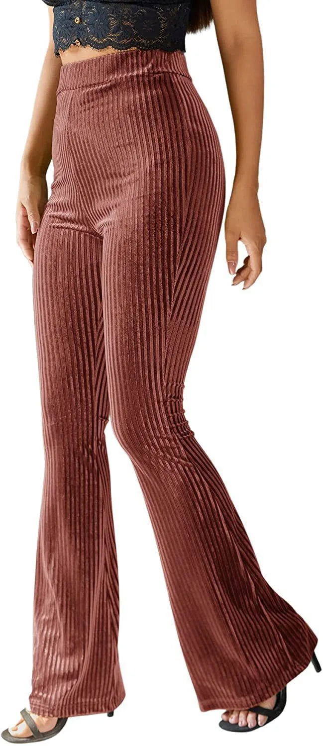 Savannah | Women's Corduroy High Waist Flare Pants - Size:XS;Color:Pink