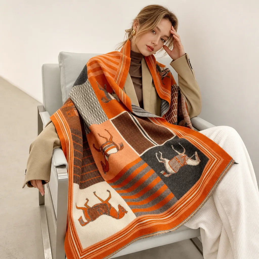 Savannah | Women's Oversized Elegant Scarf - Length:71 × 26 inches;Color:Orange