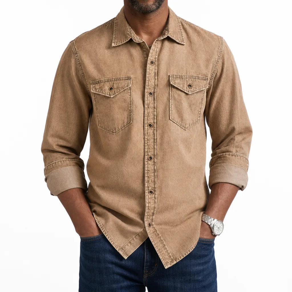 Sawyer | Men's Fall Denim Shirt - Color:Beige;Size:XS