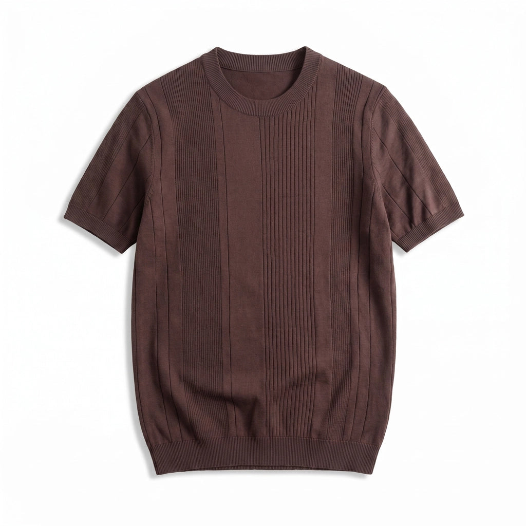 Sayer Ribbed Knit Tee - Color:Brown;Size:S