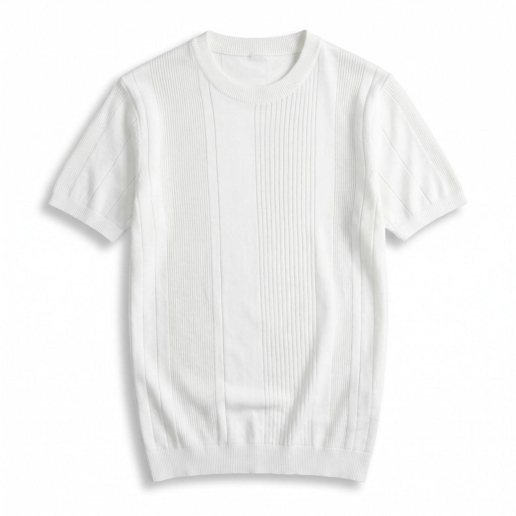 Sayer Ribbed Knit Tee - Color:Off-white;Size:S