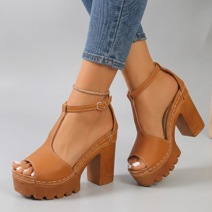 Scarlet Platform Sandals - Color:Light Brown;Size:35