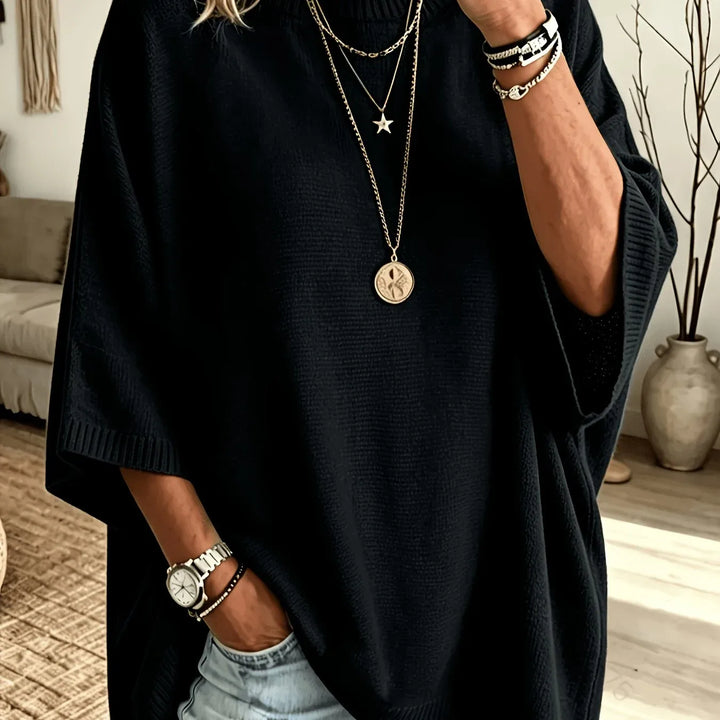 Selena | Women's Relaxed Batwing Knit Sweater - Color:Black;Size:XS