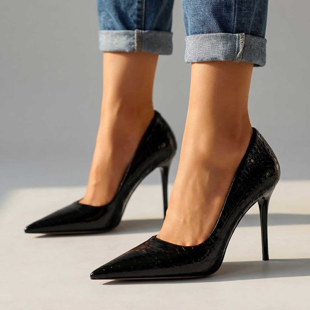 Selene Croc Pumps - Color:Black;Size:35