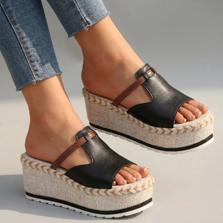Sera Woven Platform Slides - Color:Black;Size:35