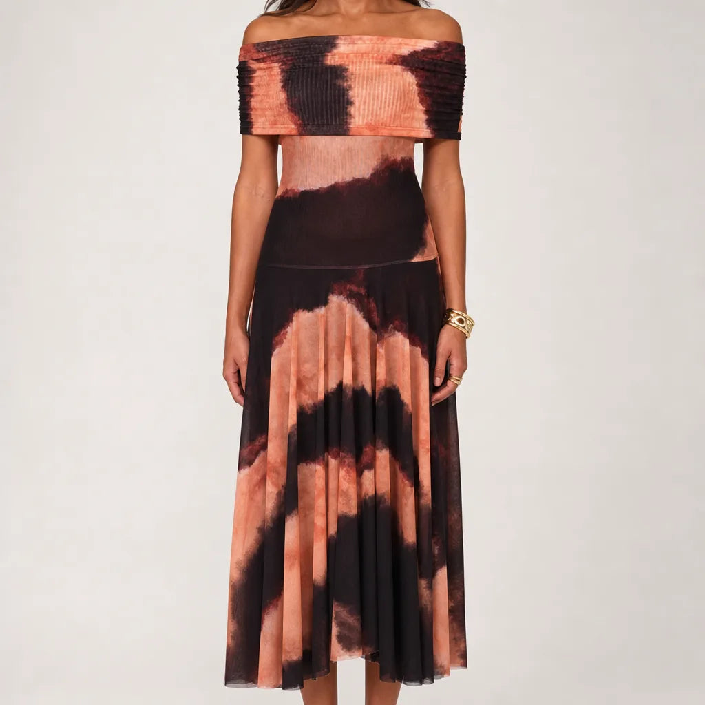 Seraphina Mesh Evening Gown  - Color:Black/Orange;Size:XXS