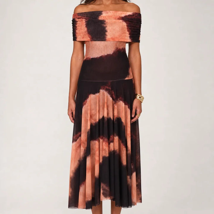 Seraphina Mesh Evening Gown  - Color:Black/Orange;Size:XXS