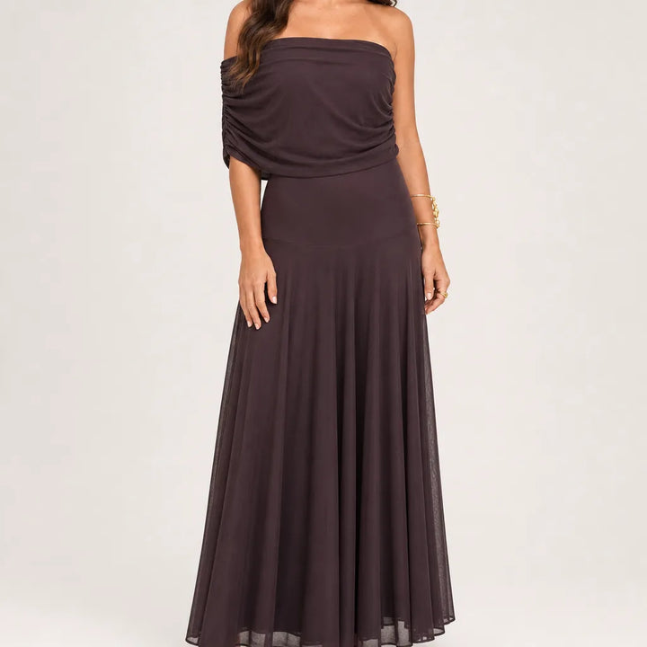 Seraphina Mesh Evening Gown  - Color:Brown;Size:XXS