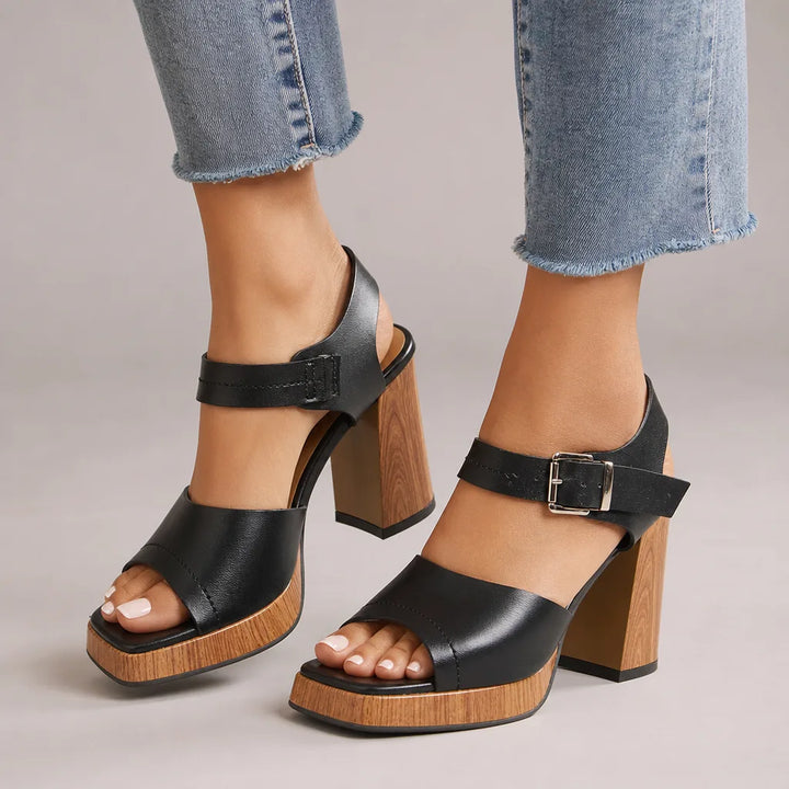 Seraphina Square Toe Platform Sandals - Color:Black;Size:36