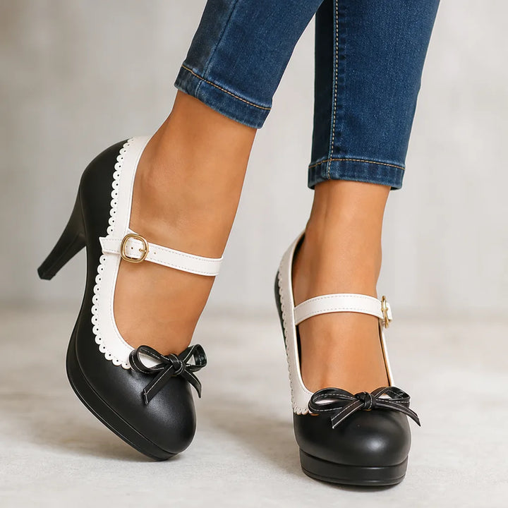 Women's Black Seraphina | Women's Orthopedic Bow Mary Jane Heels