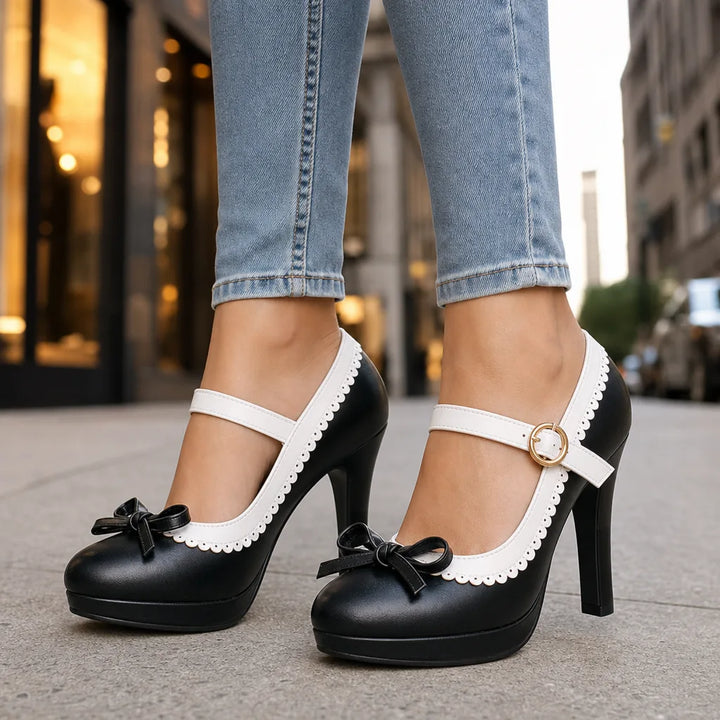 Women's Black Seraphina | Women's Orthopedic Bow Mary Jane Heels