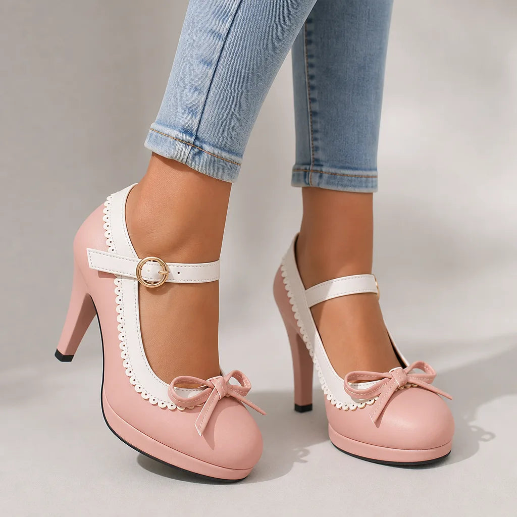 Women's White Seraphina | Women's Orthopedic Bow Mary Jane Heels