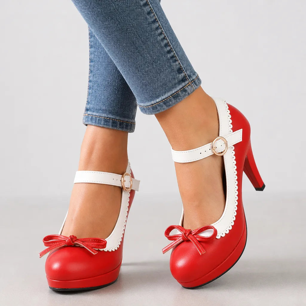 Women's Red Seraphina | Women's Orthopedic Bow Mary Jane Heels