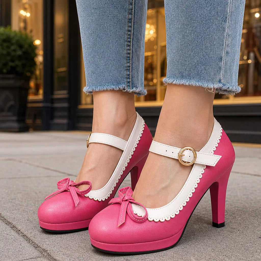 Women's Pink Seraphina | Women's Orthopedic Bow Mary Jane Heels