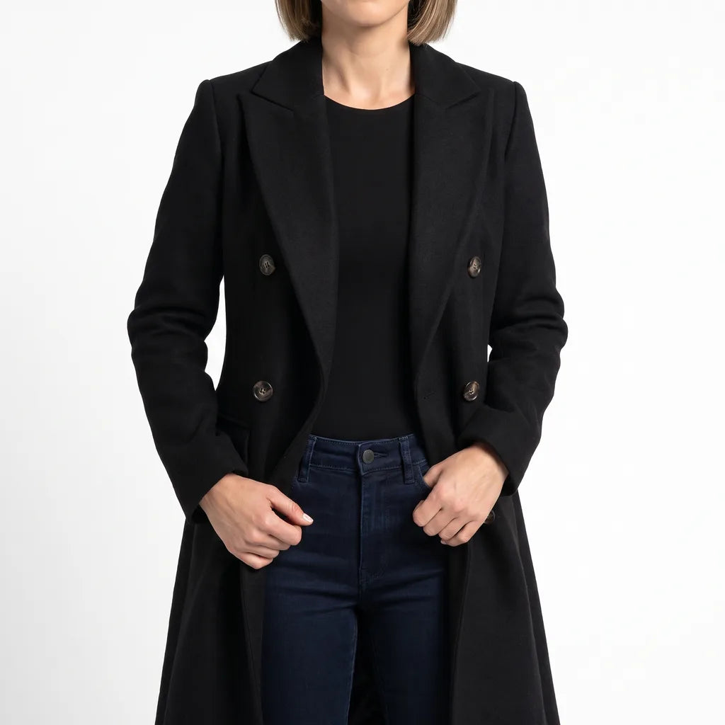 Seraphine | Women's Long Oversized Trench Coat - Color:Black;Size:XS