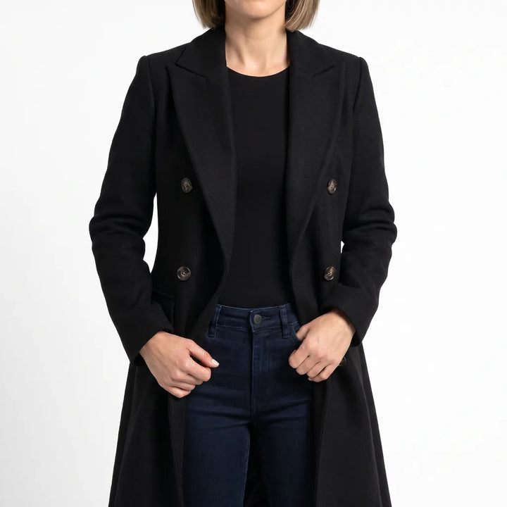 Seraphine | Women's Long Oversized Trench Coat - Color:Black;Size:XS