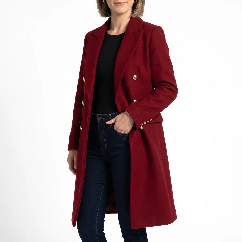 Women's Red Langston Cropped Pea Coat