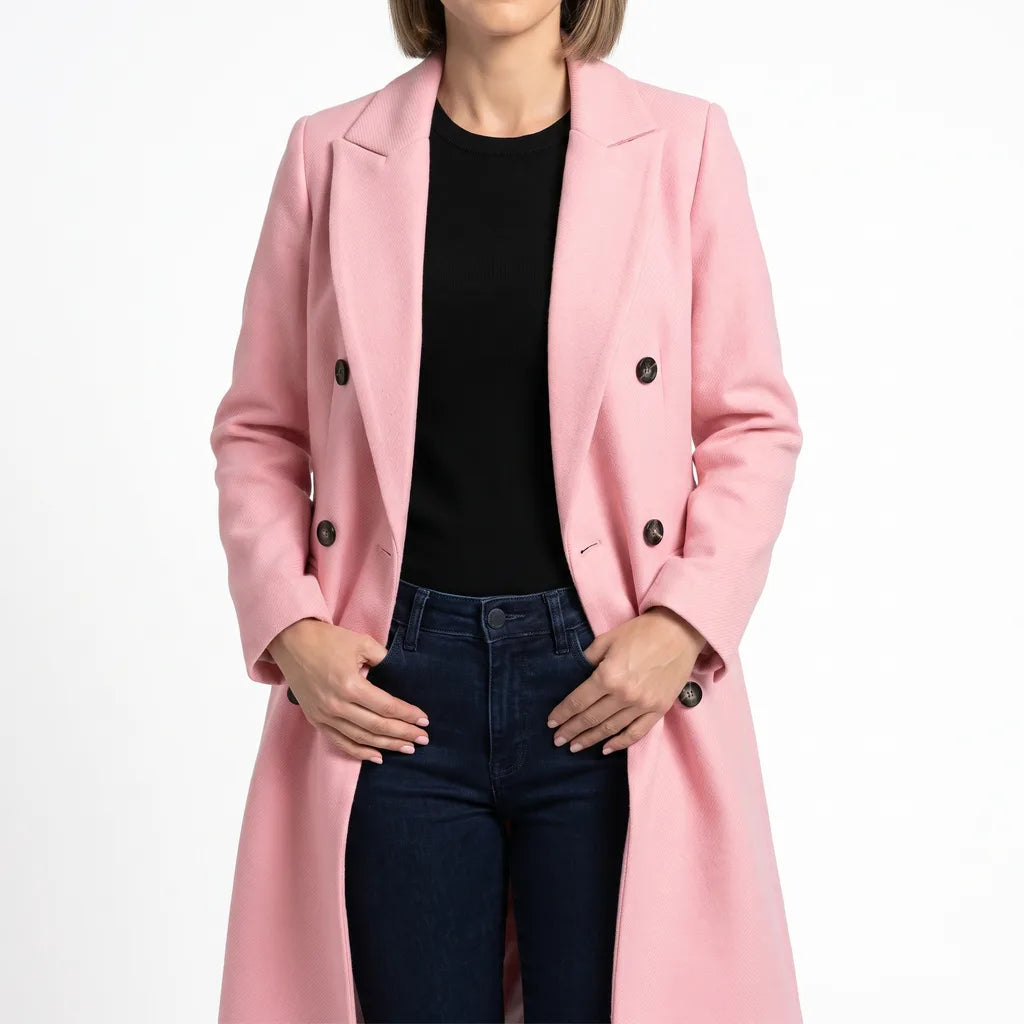 Seraphine | Women's Long Oversized Trench Coat - Color:Pink;Size:XS
