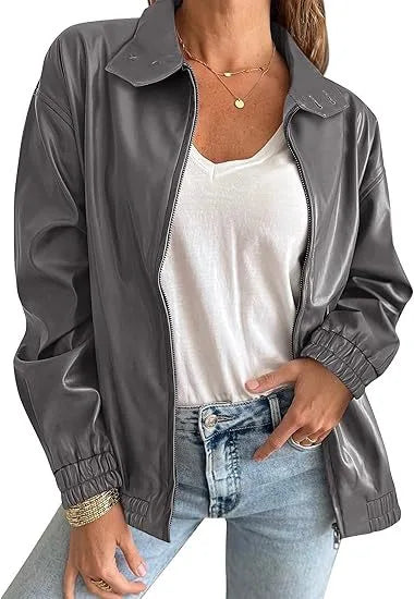Seren | Women's Leather Jacket - Size:XS;Color:Light Gray