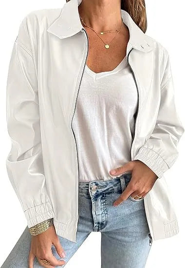 Seren | Women's Leather Jacket - White