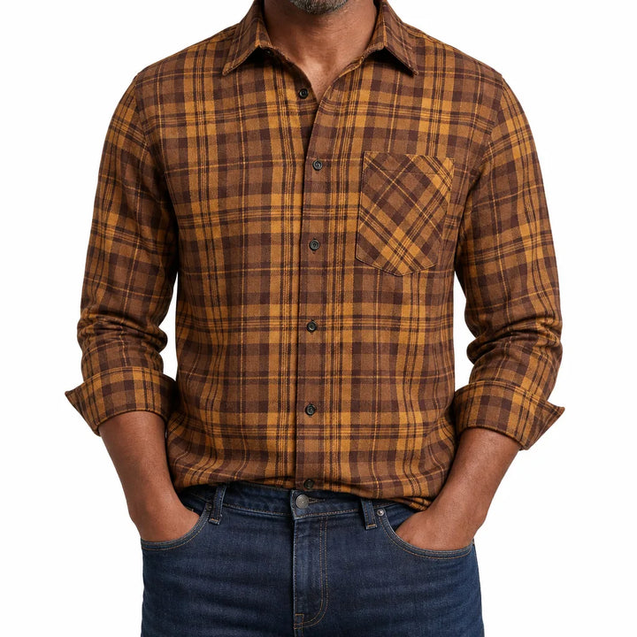 Seymour Plaid Flannel Shirt - Color:Brown;Size:S