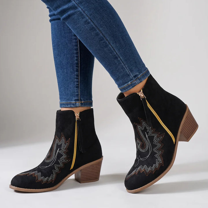 Shania | Women's Orthopedic Western Ankle Boots  - Color:Black;Size:36