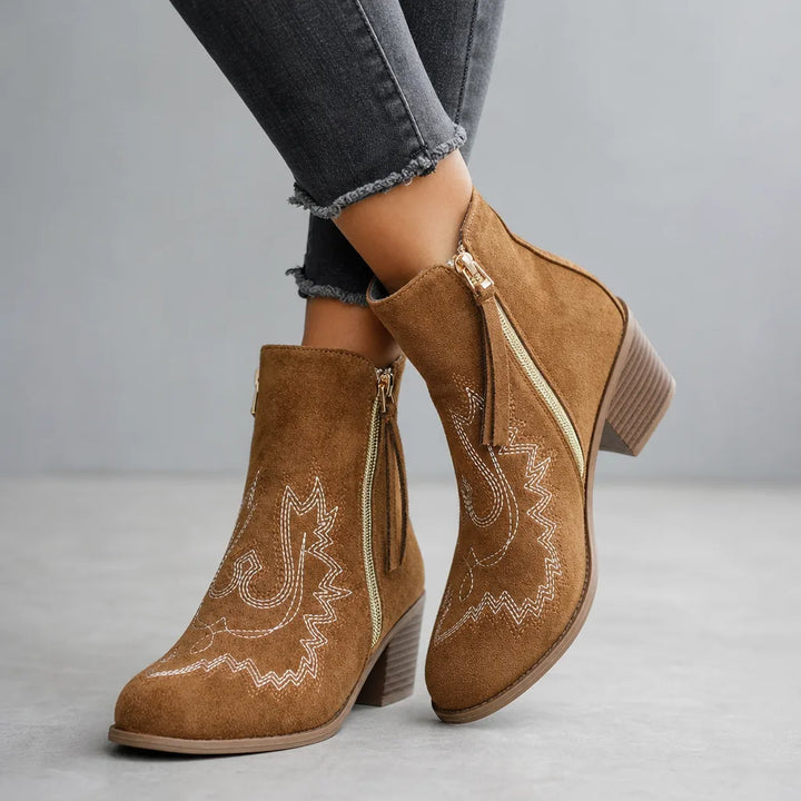 Shania | Women's Orthopedic Western Ankle Boots  - Color:Brown;Size:36