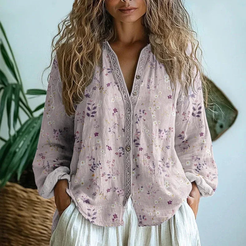 Shay | Women's Fall Leaf Vintage Blouse - Size:XS;Color:Pink