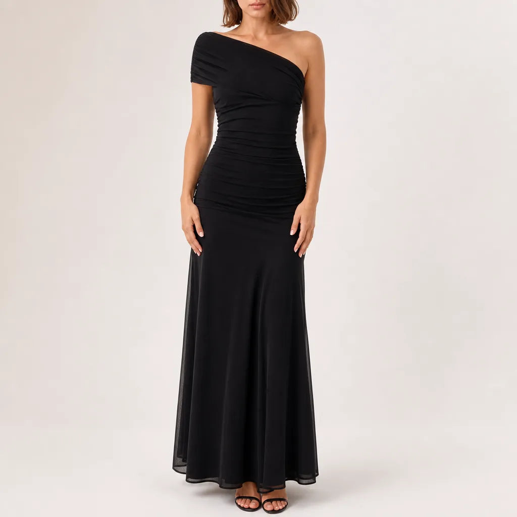 Shea One Shoulder Dress - Color:Black;Size:XS