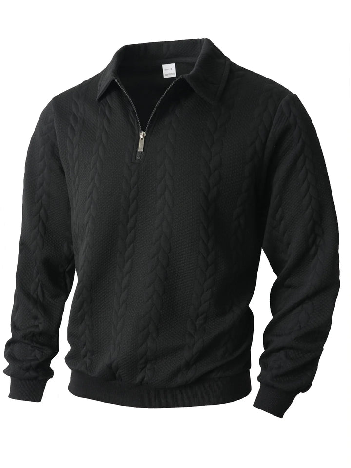 Sherwood | Men's Cable Knit Quarter-Zip Sweater - Black