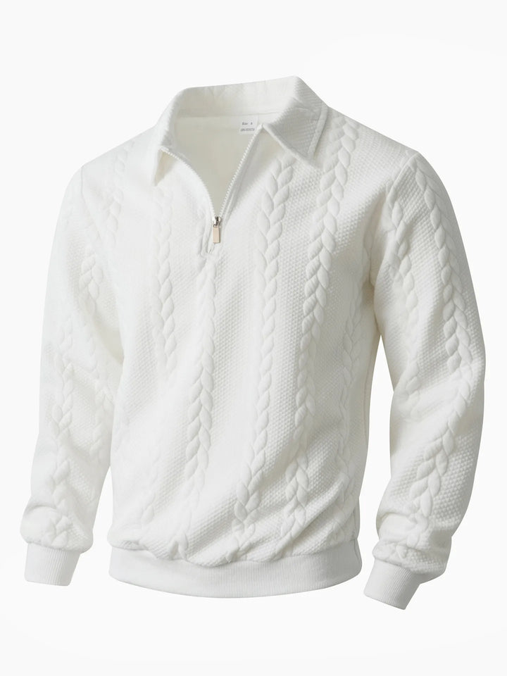 Sherwood | Men's Cable Knit Quarter-Zip Sweater - White