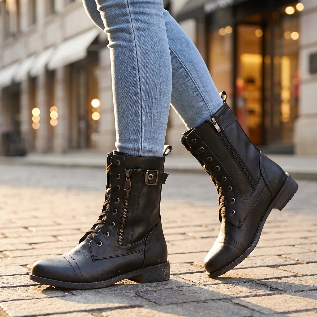 Women's Black Shiloh Lace Up Mid Boots