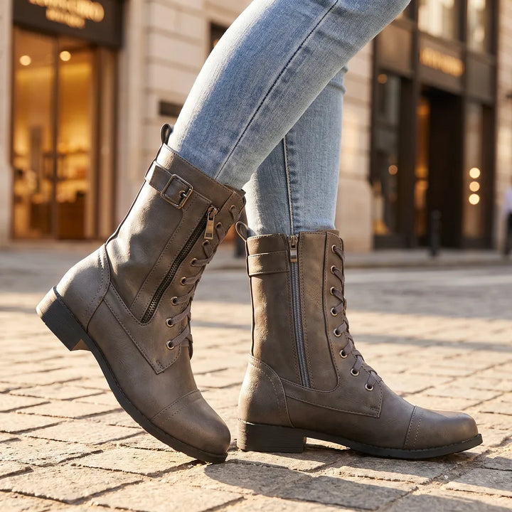 Women's Gray Shiloh Lace Up Mid Boots