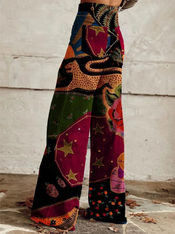 Women's Boho Wide-Leg Pants Red.webp