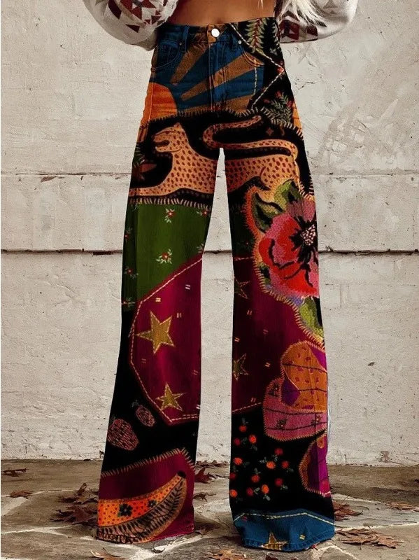 Shirley | Women's Boho Wide-Leg Pants - Size:XS;Color:Red