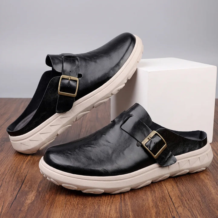 Silas Leather Buckle Sandals - Color:Black;Size:38
