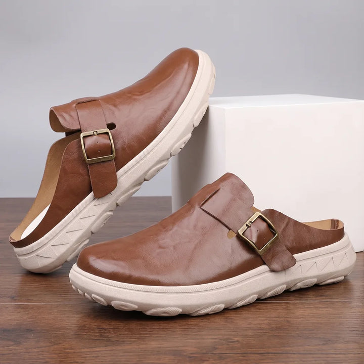 Silas Leather Buckle Sandals - Color:Brown;Size:38