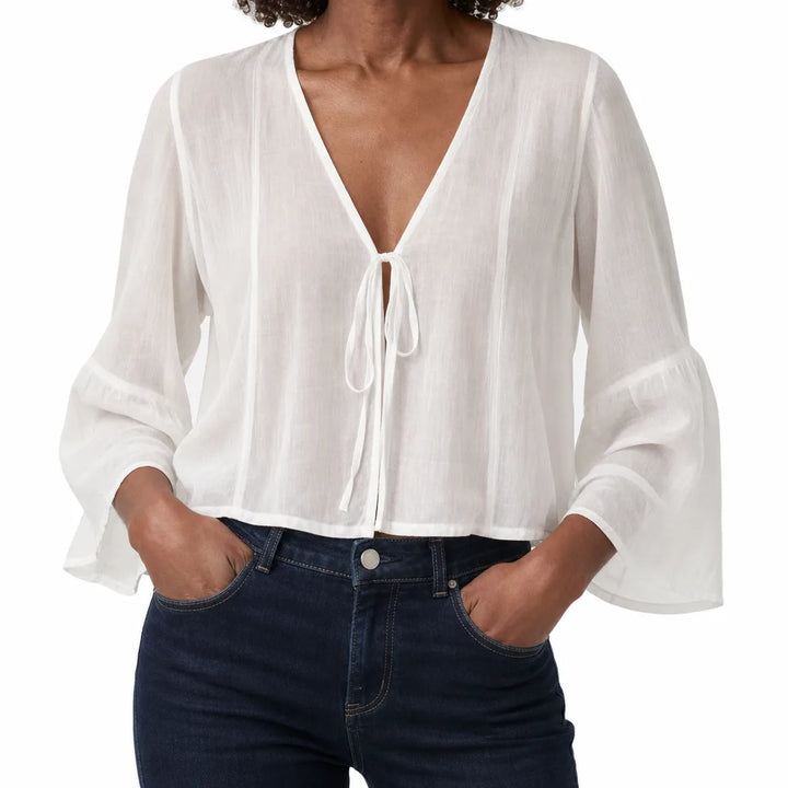 Simone | Women's Lace-up Kimono Top - Color:White;Size:S