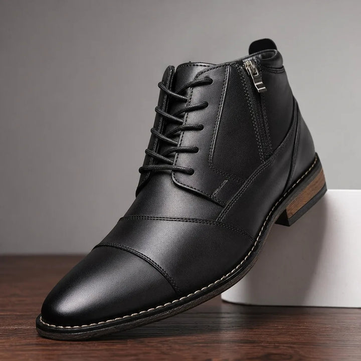Sinclair Ankle Cap-Toe Derby Boots - Color:Black;Size:7