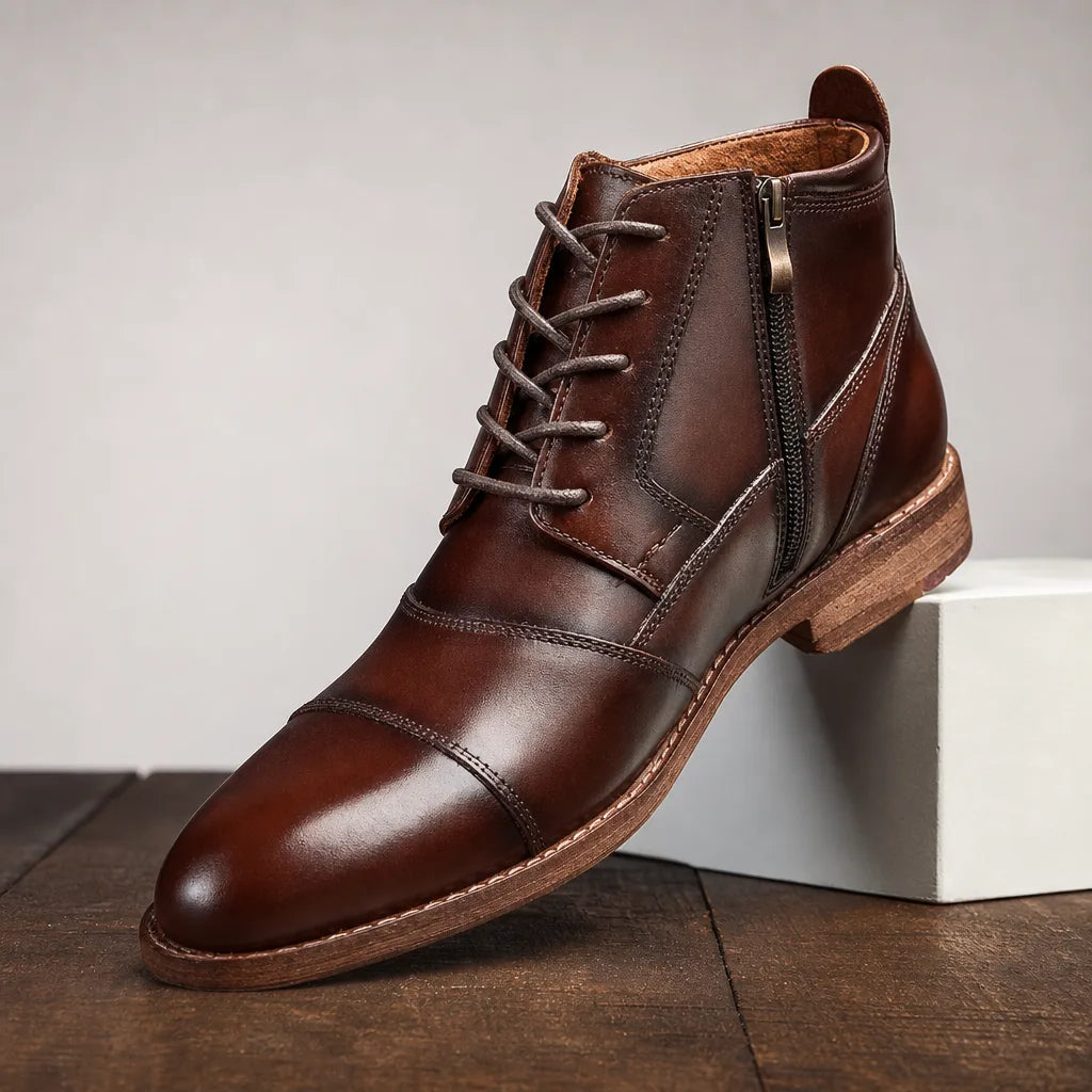 Sinclair Ankle Cap-Toe Derby Boots - Color:Brown;Size:7