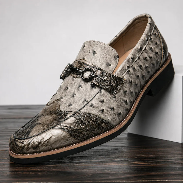 Sinclair Pointed Textured Loafers - Color:Beige Gold;Size:38