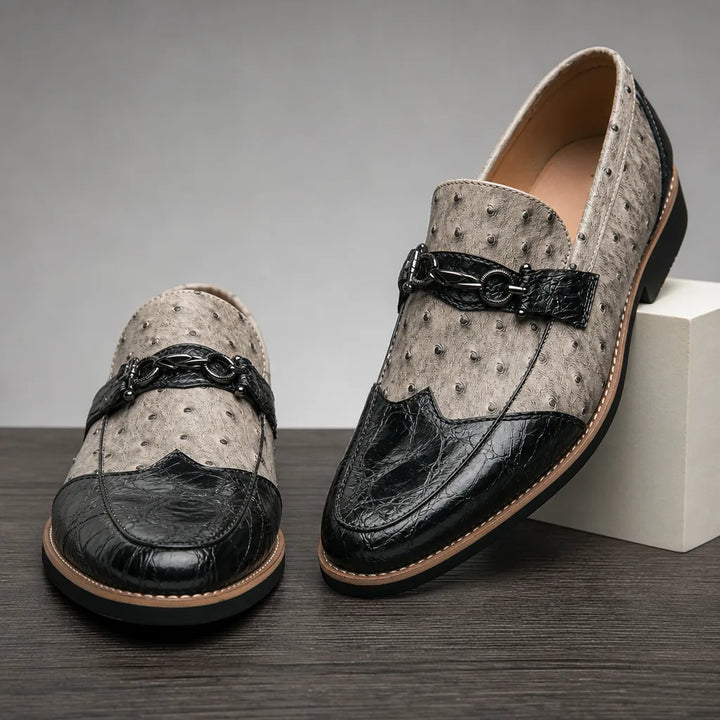 Men's Black Beige Audrey Pointed Leather Loafers