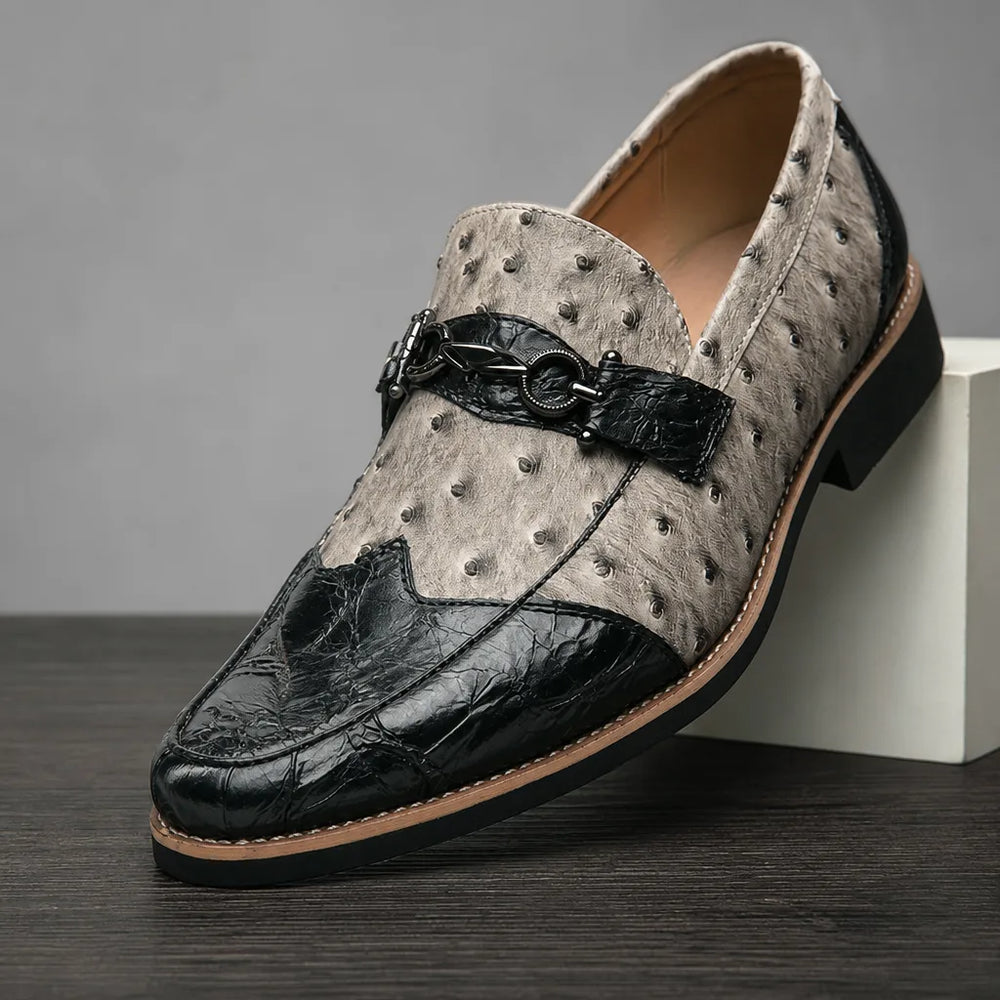 Sinclair Pointed Textured Loafers - Color:Black Beige;Size:38