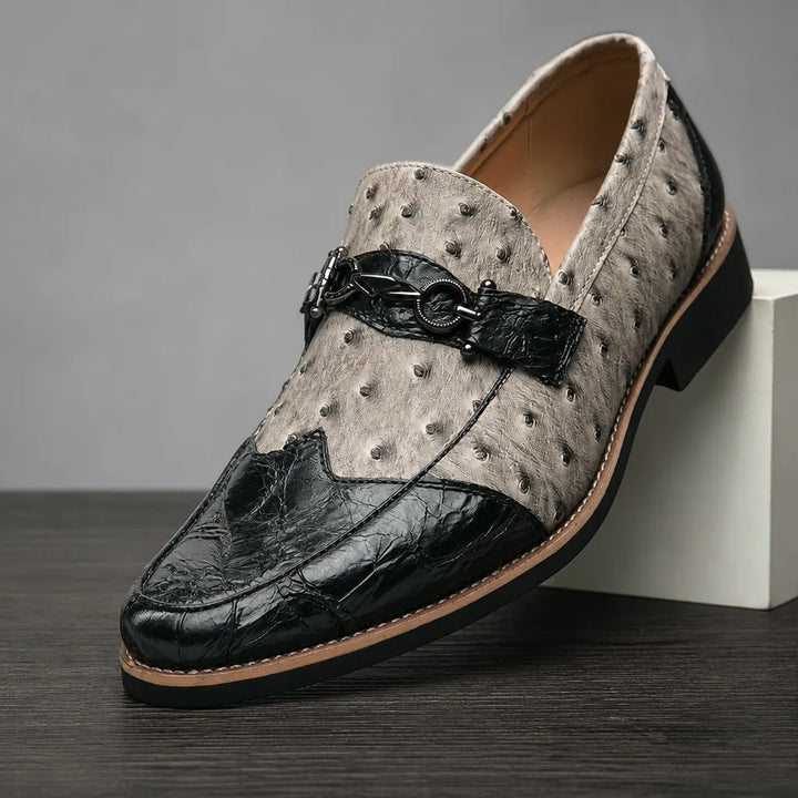 Sinclair Pointed Textured Loafers - Color:Black Beige;Size:38