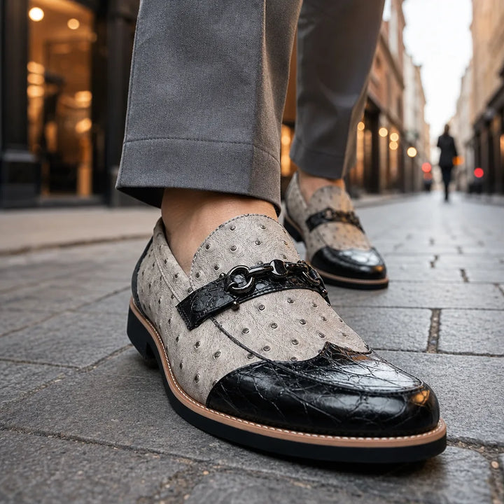 Men's Black Beige 3111 Audrey Pointed Leather Loafers
